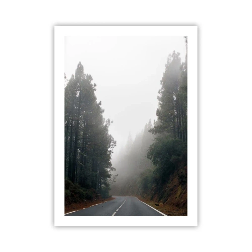 Affiche - Poster - Une route sinueuse parmi les arbres enveloppée de brouillard - 50x70cm - Conte de la forêt magique - Décoration murale moderne pour le salon et la chambre ARTTOR
