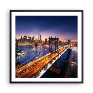 Affiche dans un cadre noir - Poster - Un pont lumineux au cœur de la ville - 60x60 cm