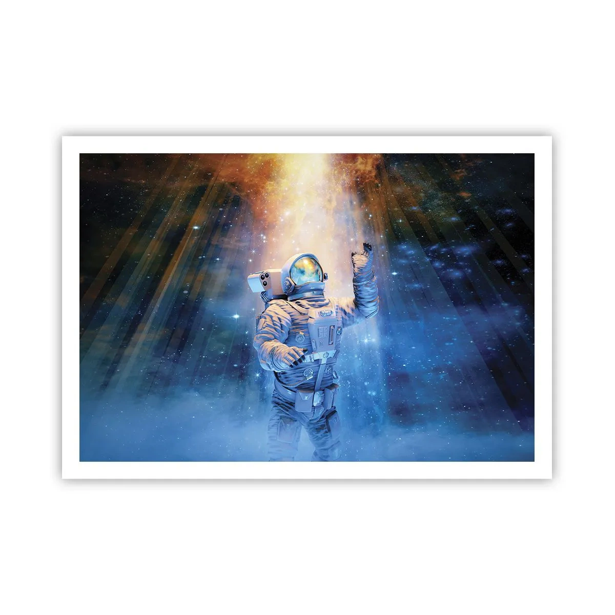 Affiche - Poster - Un astronaute à la lumière d'une explosion cosmique pleine d'étoiles - 100x70cm - Enfin arrivé - Décoration murale moderne pour le salon et la chambre ARTTOR
