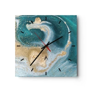 Horloge murale - Pendule murale - Tourbillon d'or et de turquoise - 40x40 cm