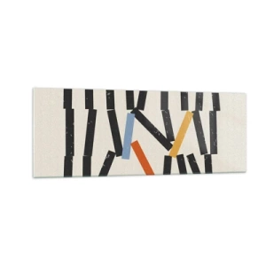 Impression sur verre - Image sur verre - Composition abstraite avec des rectangles colorés et noirs - 140x50cm - Dominos – composition - Décoration murale moderne pour le salon et la chambre ARTTOR