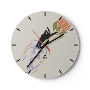 Horloge murale - Pendule murale - Une main stylisée tenant une fleur aux couleurs pastel. - 30x30cm - Touche fraternelle - Décoration murale moderne pour le salon, la cuisine et la chambre ARTTOR