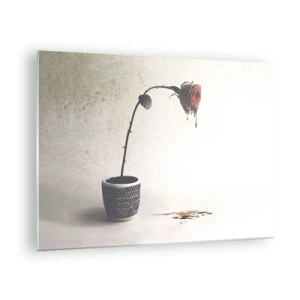 Impression sur verre - Image sur verre - Une rose symbolique dans un pot avec de la peinture qui coule - 70x50cm - Rosa dolorosa - Décoration murale moderne pour le salon et la chambre ARTTOR