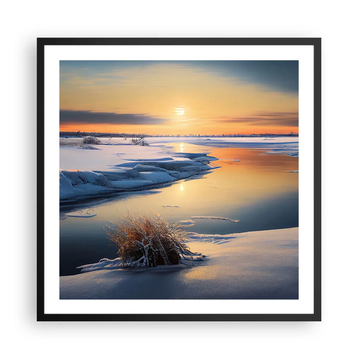Affiche dans un cadre noir - Poster - Coucher de soleil d'hiver - 60x60 cm