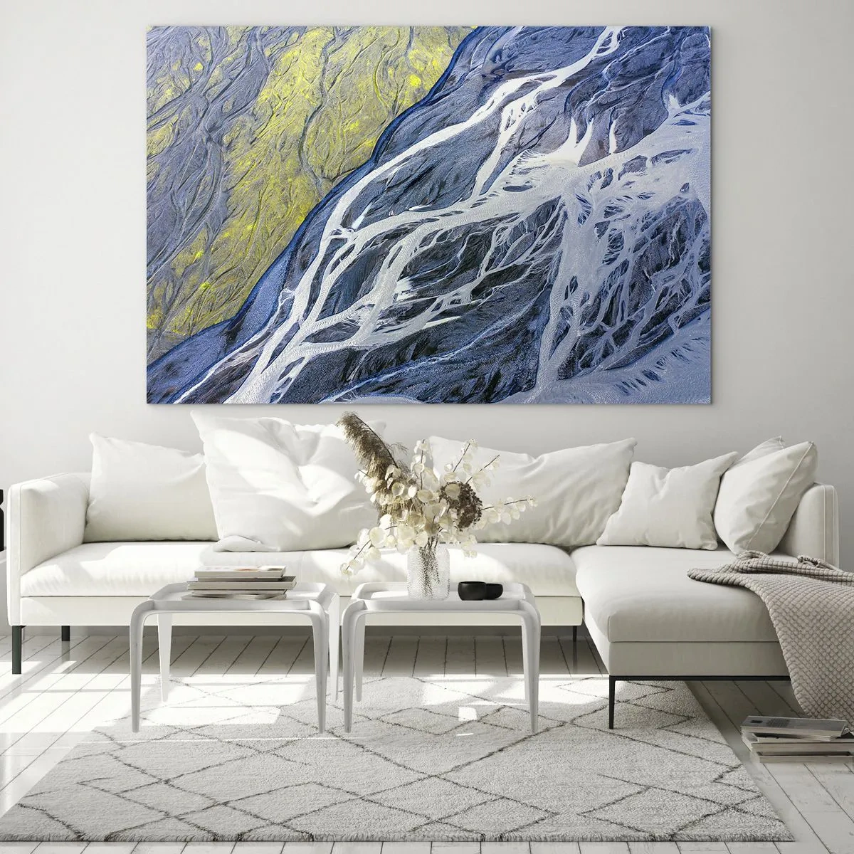 Impression sur verre - Image sur verre - Une vue plongeante sur la surface de la Terre avec des ruisseaux sinueux - 100x70cm - Peintures rupestres de la nature - Décoration murale moderne pour le salon et la chambre ARTTOR