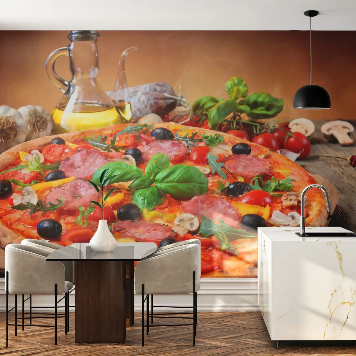 Papier Peint Photo Standard Eco - Avec une vraie saveur italienne - La gastronomie, Pizza, Italie - 400x280 cm