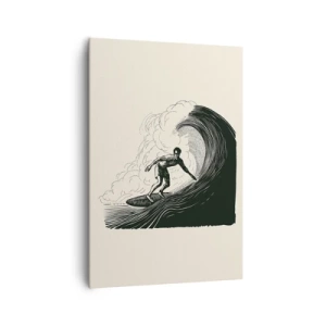 Impression sur toile - Image sur toile - Graphique en noir et blanc d'un surfeur sur une vague - 70x100cm - Le roi de la vague - Décoration murale moderne pour le salon et la chambre ARTTOR