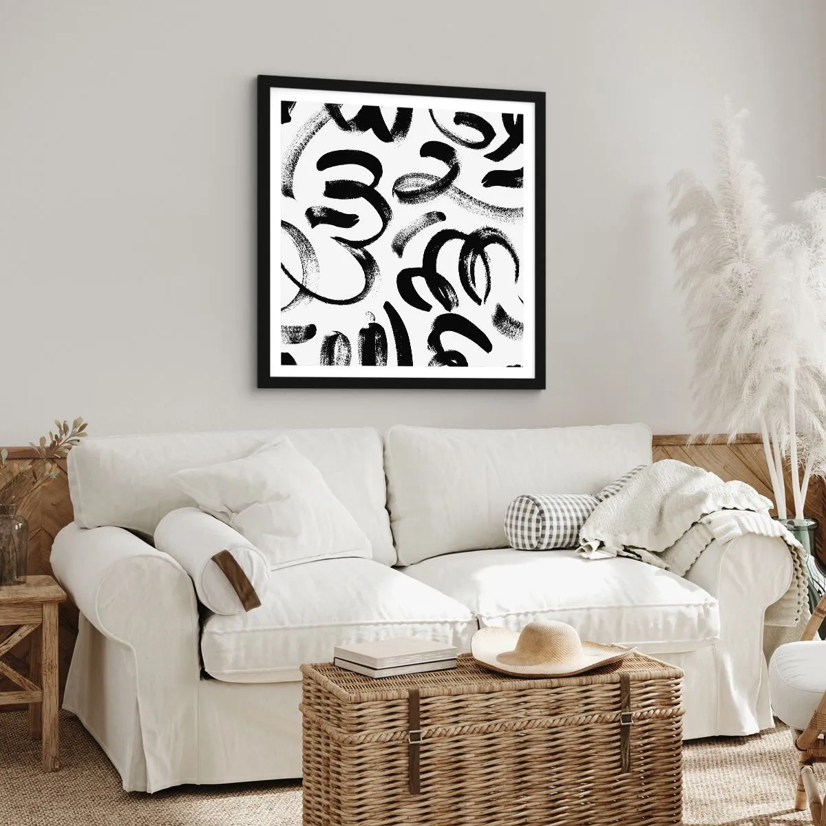 Affiche dans un cadre noir - Poster - Noir sur blanc - 30x30 cm