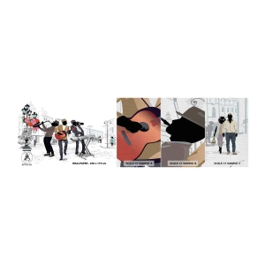 Échantillon de Papier Peint Premium Canvas - Musique de rue - Musique, Guitare, Groupe - 100x30 cm