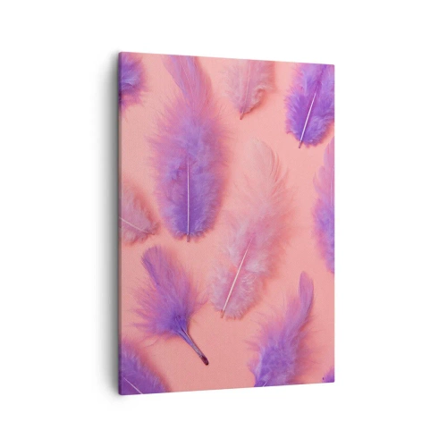 Impression sur toile - Image sur toile - Plumes violettes et roses sur fond pastel - 50x70cm - Oiseau de désir lilas - Décoration murale moderne pour le salon et la chambre ARTTOR