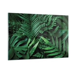 Impression sur verre - Image sur verre - Feuilles vertes denses de plantes tropicales dans la composition - 120x80cm - Emmitouflé de verdure - Décoration murale moderne pour le salon et la chambre ARTTOR