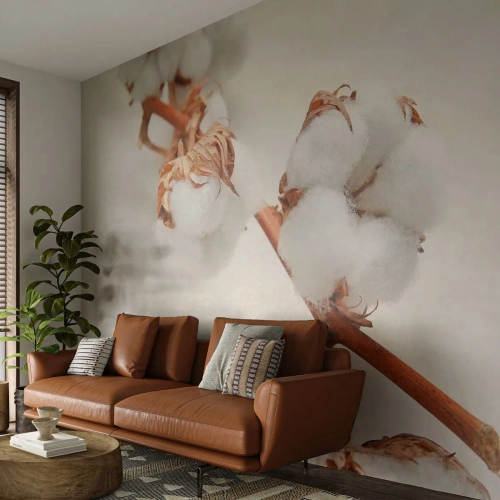 Papier Peint Photo Premium Sand - Seulement caliner - Fleur de coton, Fleur, Brindille de coton - 350x256 cm