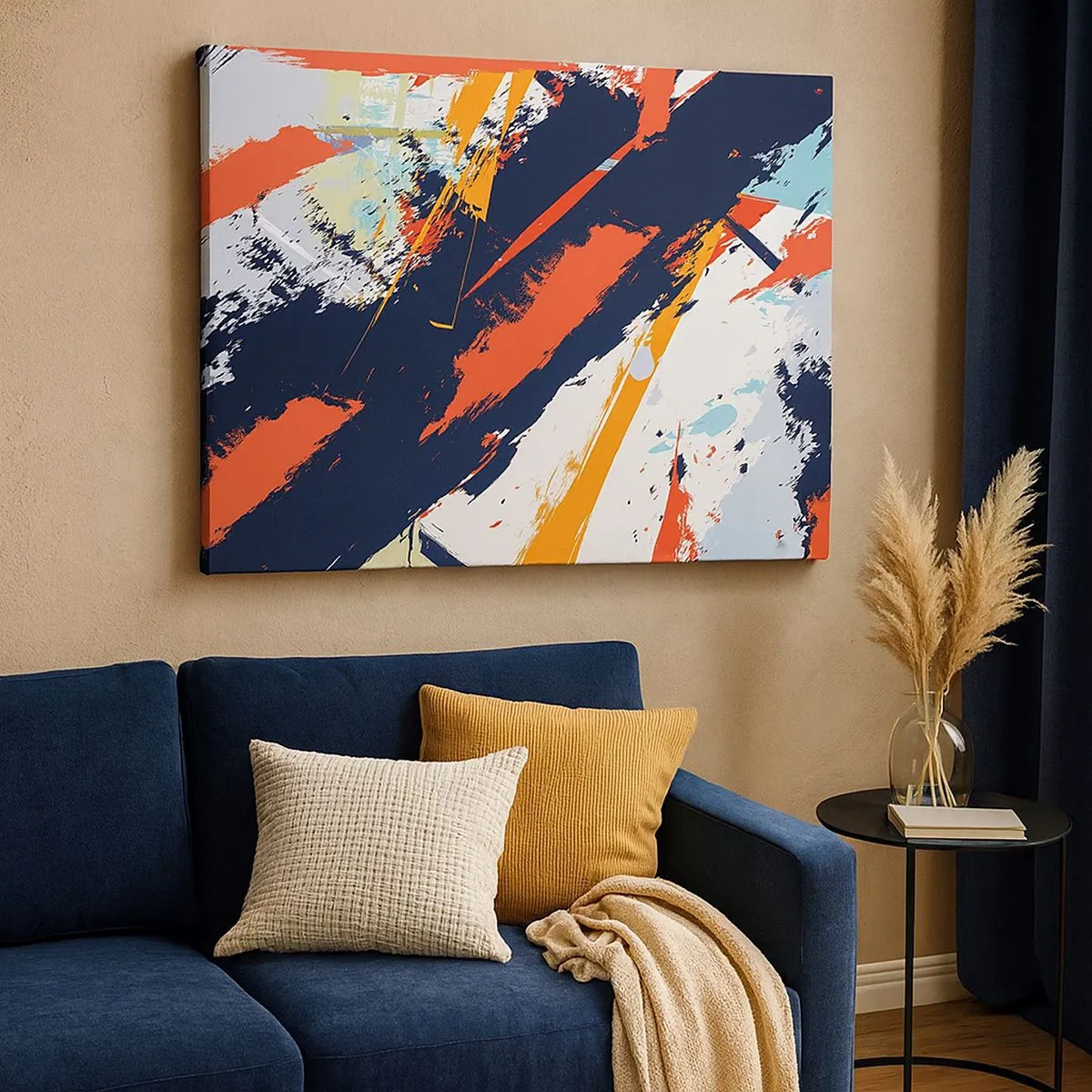 Impression sur toile - Image sur toile - Coups de pinceau abstraits aux couleurs vives - 70x50cm - Composition dynamique - Décoration murale moderne pour le salon et la chambre ARTTOR