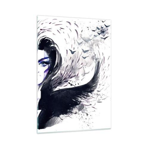 Impression sur verre - Image sur verre - Portrait abstrait avec des éléments dynamiques et du noir - 50x70cm - Démoniaque et belle - Décoration murale moderne pour le salon et la chambre ARTTOR