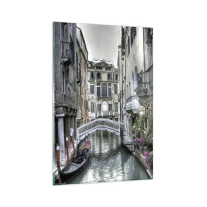 Impression sur verre - Image sur verre - Canal vénitien avec gondole et pont de pierre - 80x120cm - Pendant des siècles dans une réflexion silencieuse - Décoration murale moderne pour le salon et la chambre ARTTOR