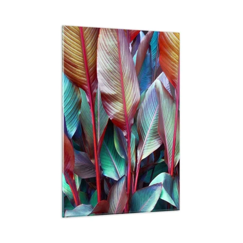 Impression sur verre - Image sur verre - Feuilles colorées de plantes tropicales dans le fourré - 80x120cm - Un fourré coloré - Décoration murale moderne pour le salon et la chambre ARTTOR