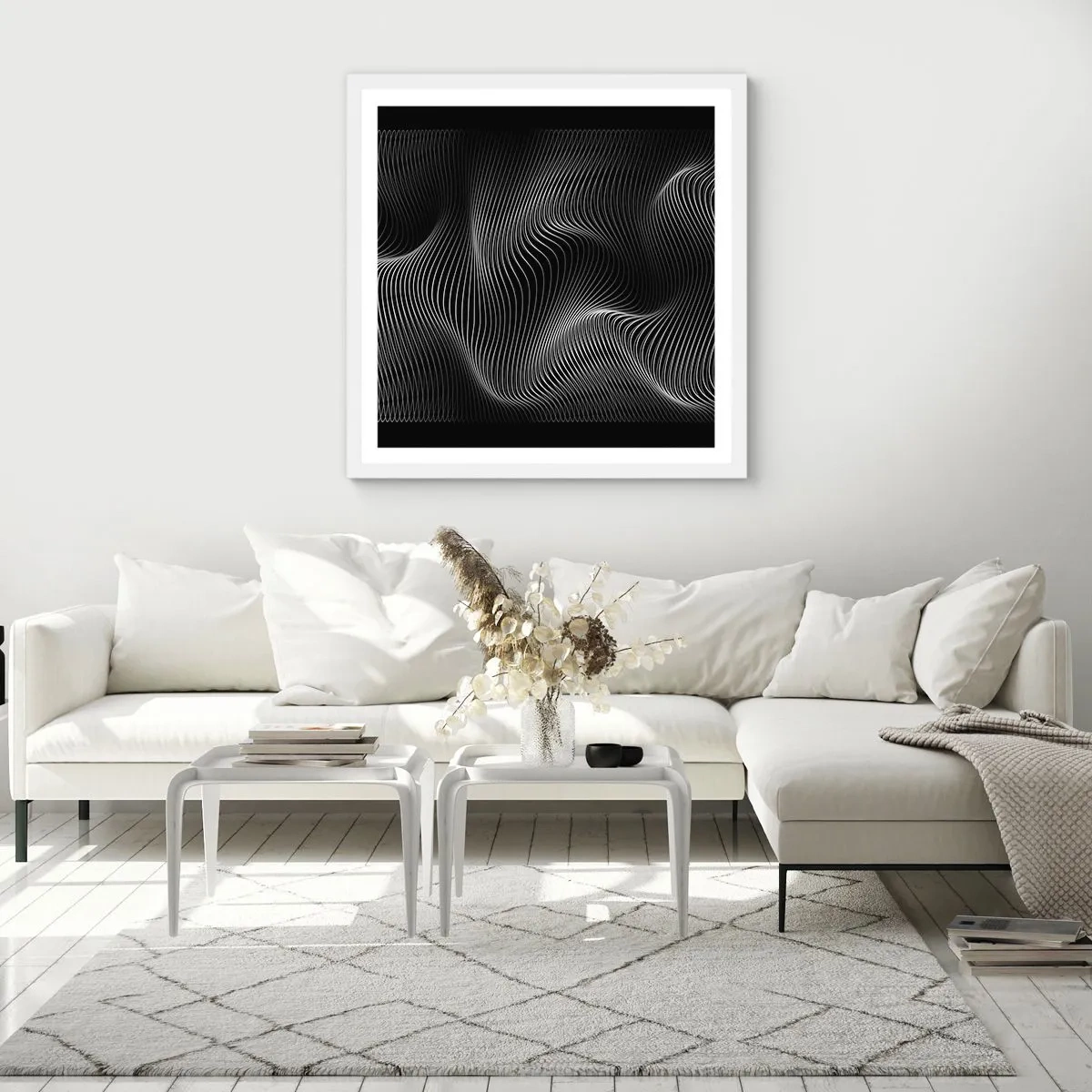 Affiche dans un cadre blanc - Poster - Danse de lumière dans l'espace - 40x40 cm