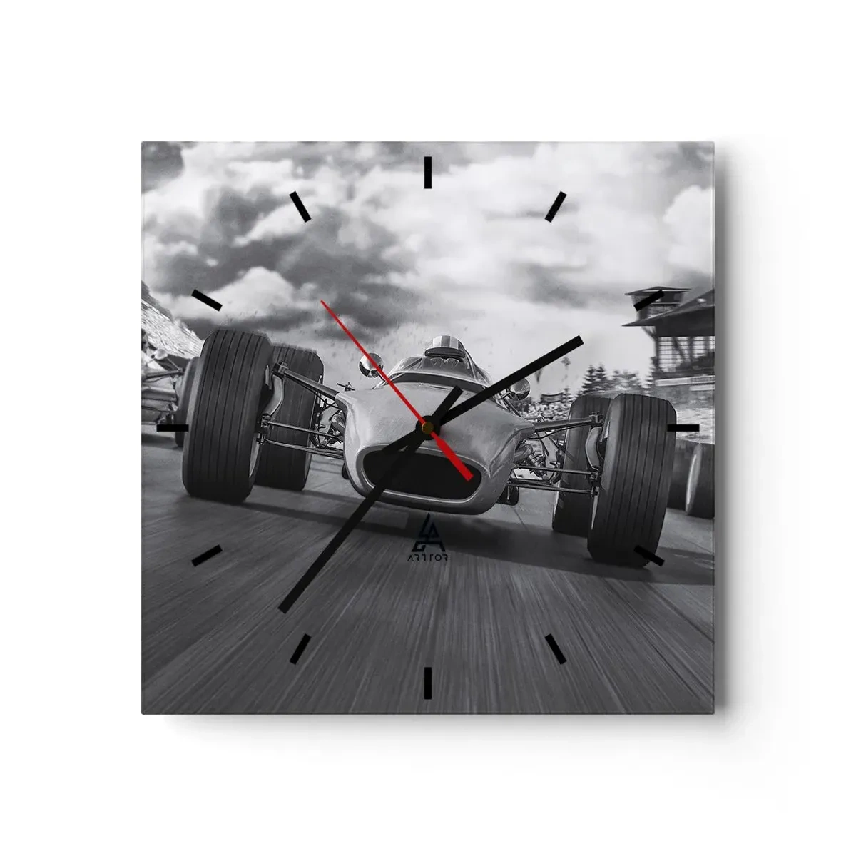 Horloge murale - Pendule murale - Course de voitures classiques en mouvement - 30x30cm - Puissance! - Décoration murale moderne pour le salon et la chambre ARTTOR