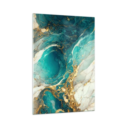 Impression sur verre - Image sur verre - Une composition abstraite dans des tons turquoise et or. - 70x100cm - Composition en veines d'or - Décoration murale moderne pour le salon et la chambre ARTTOR