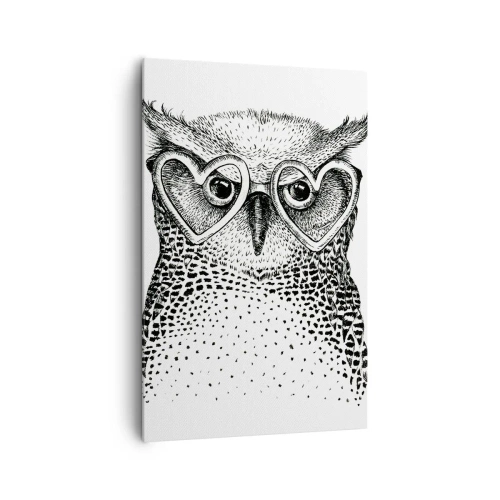 Impression sur toile - Image sur toile - Graphique élégant d'un hibou portant des lunettes en forme de cœur - 80x120cm - Sagement et avec amour - Décoration murale moderne pour le salon et la chambre ARTTOR