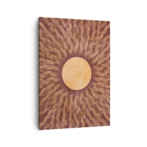 Impression sur toile - Image sur toile - Motif ensoleillé avec des rayons sur un fond dans les tons marron - 50x70cm - Icône du soleil - Décoration murale moderne pour le salon et la chambre ARTTOR