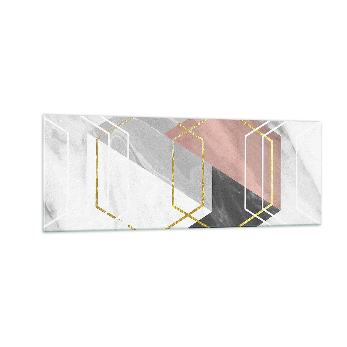 Impression sur verre - Image sur verre - Figures géométriques avec des accents d'or et de marbre - 140x50cm - Composition en chaîne - Décoration murale moderne pour le salon et la chambre ARTTOR