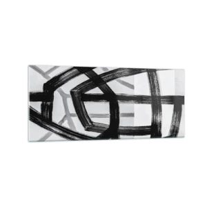 Impression sur verre - Image sur verre - Lignes abstraites noires et blanches se croisant sur un fond clair - 120x50cm - Profondeur du bâtiment - Décoration murale moderne pour le salon et la chambre ARTTOR