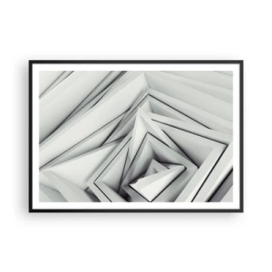 Affiche dans un cadre noir - Poster - Une composition abstraite de formes géométriques dans des tons de gris. - 100x70cm - Bourgeon d’angles vifs - Décoration murale moderne pour le salon et la chambre ARTTOR