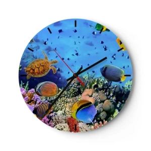 Horloge murale - Pendule murale - Monde sous-marin avec tortues, poissons et récif corallien - 30x30cm - Et que sait-on de la vie… - Décoration murale moderne pour le salon, la cuisine et la chambre ARTTOR