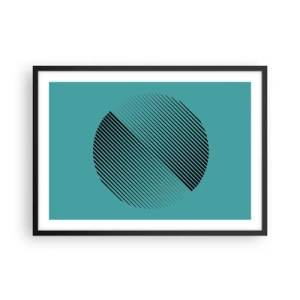 Affiche dans un cadre noir - Poster - Un cercle minimaliste avec des lignes sur un fond turquoise. - 70x50cm - Cercle – une variation géométrique - Décoration murale moderne pour le salon et la chambre ARTTOR
