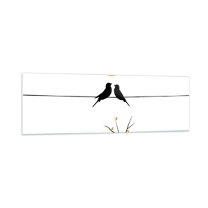 Impression sur verre - Image sur verre - Oiseaux sur une ligne avec un soleil jaune - 160x50cm - Soirée pour rossignols - Décoration murale moderne pour le salon et la chambre ARTTOR