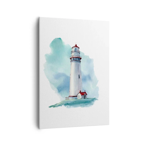 Impression sur toile - Image sur toile - Un phare sur un fond bleu aquarelle - 50x70cm - La douce sœur du bleu - Décoration murale moderne pour le salon et la chambre ARTTOR