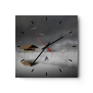 Horloge murale - Pendule murale - Un chalet solitaire sur l'eau entouré de brouillard et d'oiseaux - 30x30cm - A l'abri de la pluie - Décoration murale moderne pour le salon et la chambre ARTTOR