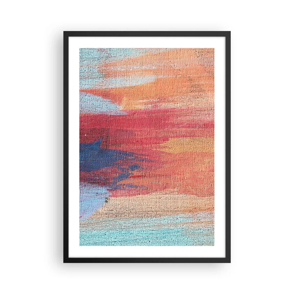 Affiche dans un cadre noir - Poster - Coups de peinture abstraits dans des tons chauds et froids - 50x70cm - Ecoulement de l'arc-en ciel - Décoration murale moderne pour le salon et la chambre ARTTOR