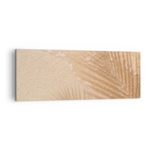 Impression sur toile - Image sur toile - L'ombre d'un palmier sur le sable avec un délicat motif de vagues - 140x50cm - Ombre d'un été chaud - Décoration murale moderne pour le salon et la chambre ARTTOR