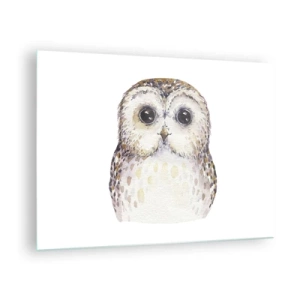 Impression sur verre - Image sur verre - Adorable hibou sur fond blanc dans un style aquarelle - 70x50cm - Regarde-moi dans les yeux - Décoration murale moderne pour le salon et la chambre ARTTOR