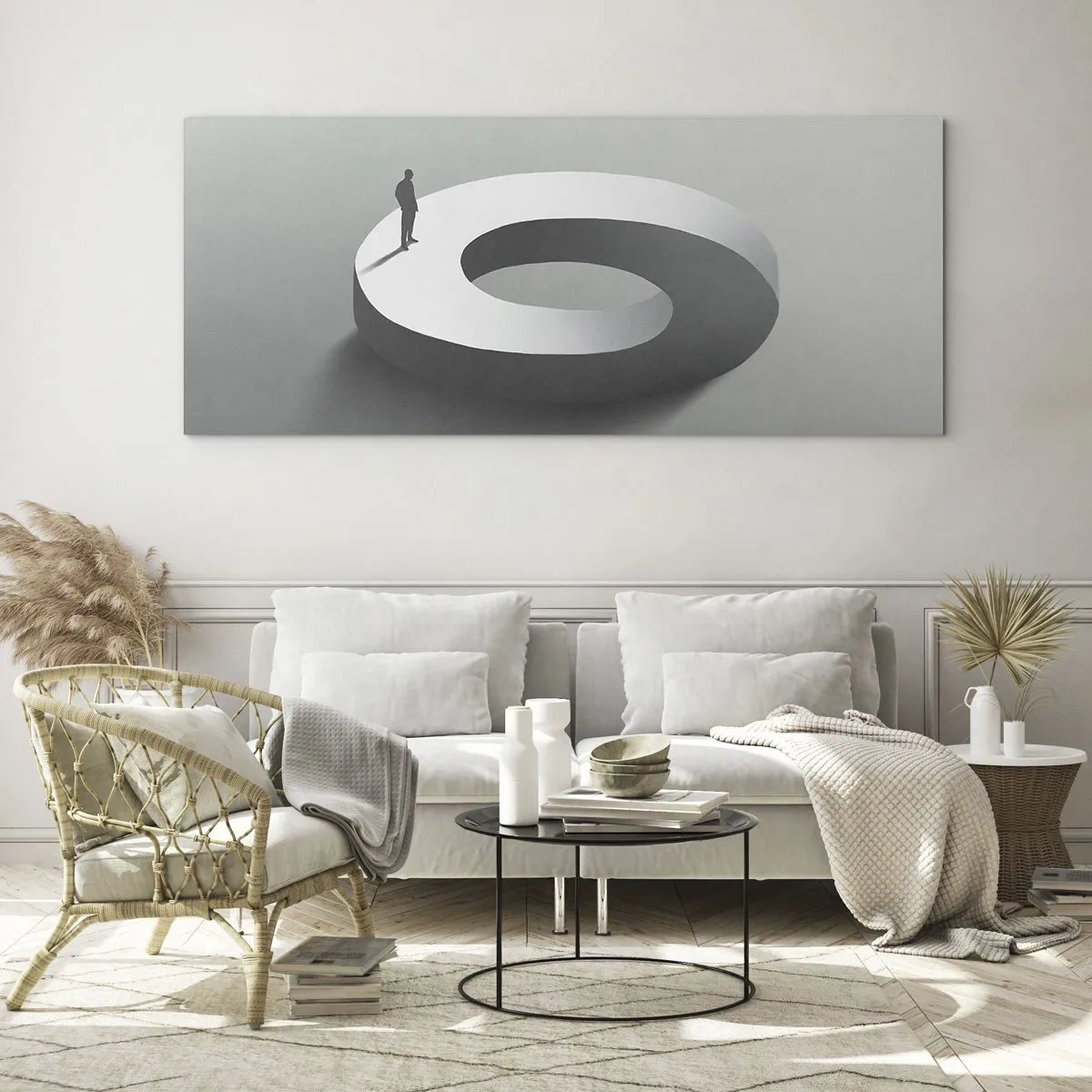 Impression sur verre - Image sur verre - Un homme sur une structure grise et abstraite - 120x50cm - Et sois intelligent ici - Décoration murale moderne pour le salon et la chambre ARTTOR