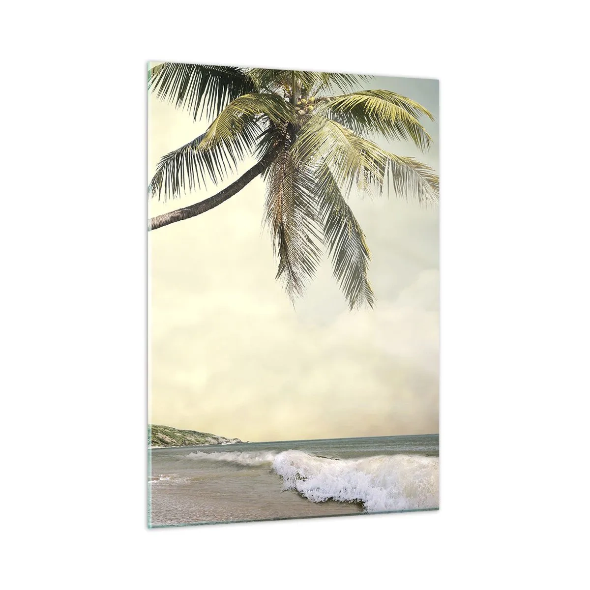 Impression sur verre - Image sur verre - Plage tropicale avec palmiers et vagues - 50x70cm - Rêve tropical - Décoration murale moderne pour le salon et la chambre ARTTOR