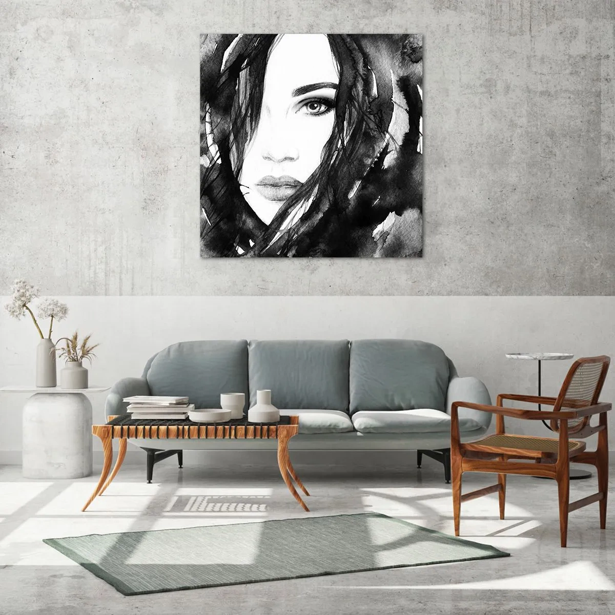 Impression sur verre - Image sur verre - Portrait d'une dame en noir et blanc - 40x40 cm