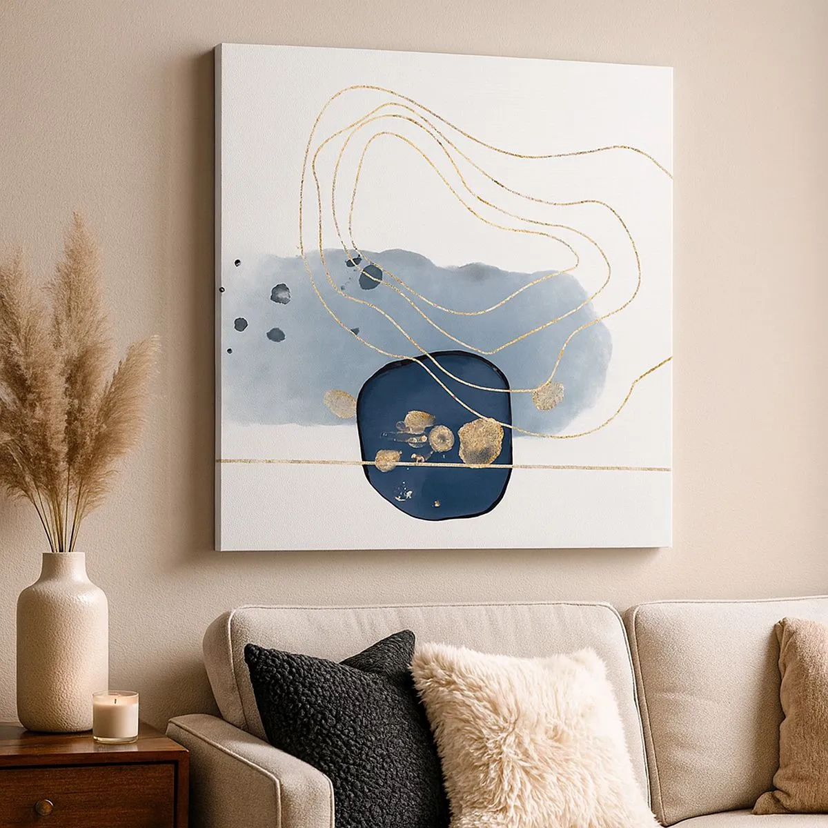 Impression sur toile - Image sur toile - Fantaisie bleu et or - 30x30 cm