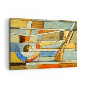 Impression sur toile - Image sur toile - Abstraction géométrique dans les tons beige, bleu et orange - 120x80cm - Cubisme sur le chantier - Décoration murale moderne pour le salon et la chambre ARTTOR