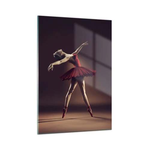 Impression sur verre - Image sur verre - Une ballerine en robe rouge dans une pose dynamique - 50x70cm - Une danseuse étoile - Décoration murale moderne pour le salon et la chambre ARTTOR