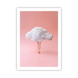 Affiche - Poster - Un nuage fantaisie avec des pattes sur un fond rose - 50x70cm - Douce promesse - Décoration murale moderne pour le salon et la chambre ARTTOR