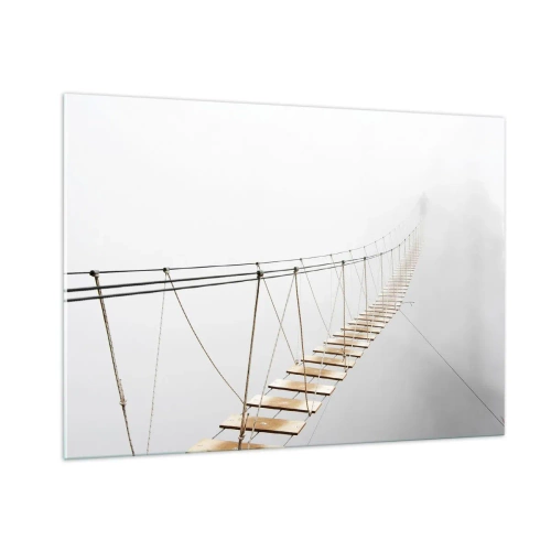 Impression sur verre - Image sur verre - Un pont suspendu dans le brouillard menant vers l'inconnu - 100x70cm - Où cela va-t-il te mener? - Décoration murale moderne pour le salon et la chambre ARTTOR