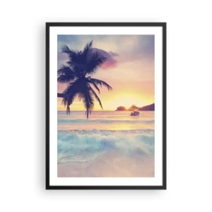 Affiche dans un cadre noir - Poster - Palmier sur la plage au coucher du soleil - 50x70cm - Une soirée à la baie - Décoration murale moderne pour le salon et la chambre ARTTOR