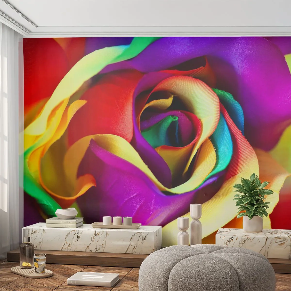 Papier Peint Photo Premium Sand - Ce n'est pas possible - Abstraction, Fleur, Rose colorée - 100x70 cm