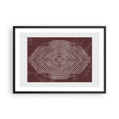 Affiche dans un cadre noir - Poster - Ondes symétriques en lignes blanches sur fond marron - 70x50cm - L'espace parle - Décoration murale moderne pour le salon et la chambre ARTTOR