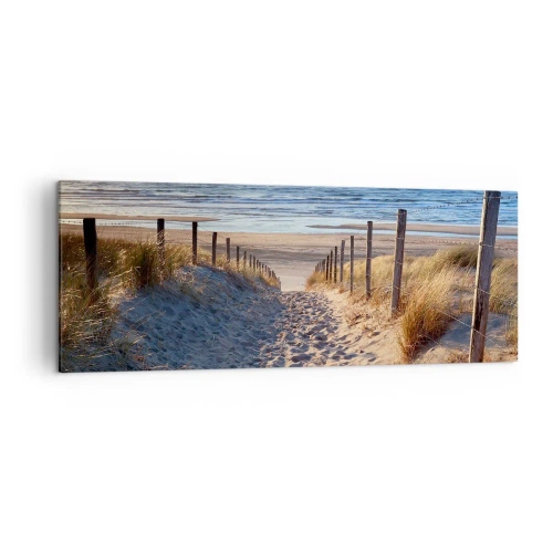 Impression sur toile - Image sur toile - Chemin à travers les dunes menant à la plage - 140x50cm - Le bruit de la mer, le chant des oiseaux, une plage sauvage parmi les herbes… - Décoration murale moderne pour le salon et la chambre ARTTOR