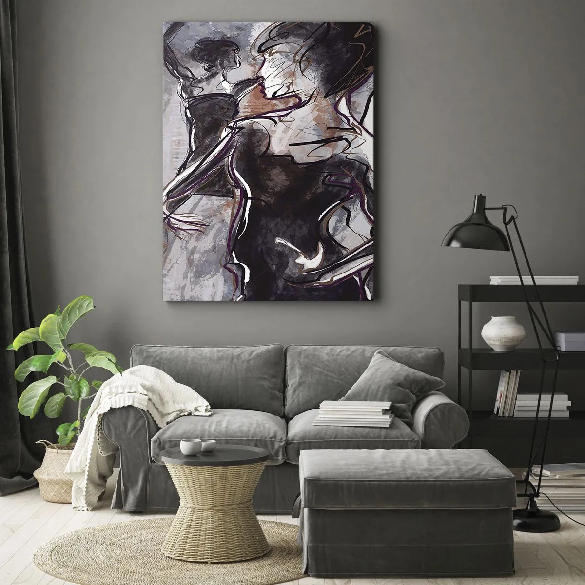 Impression sur toile - Image sur toile - Scène de jazz abstraite avec un saxophoniste et une femme dansante. - 70x100cm - Ne faire qu'un avec la musique - Décoration murale moderne pour le salon et la chambre ARTTOR