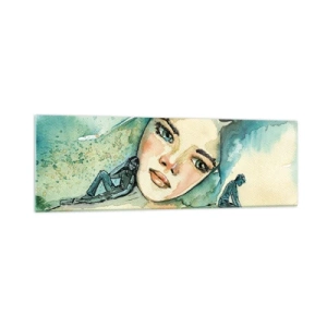 Impression sur verre - Image sur verre - Aquarelle d'un visage de femme avec un motif réfléchissant - 160x50cm - Suis-je bleu? - Décoration murale moderne pour le salon et la chambre ARTTOR